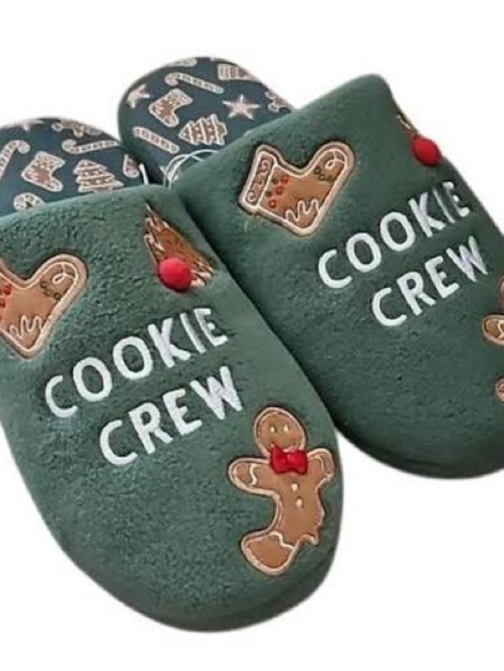 Cookie Crew Green Holiday Slippers